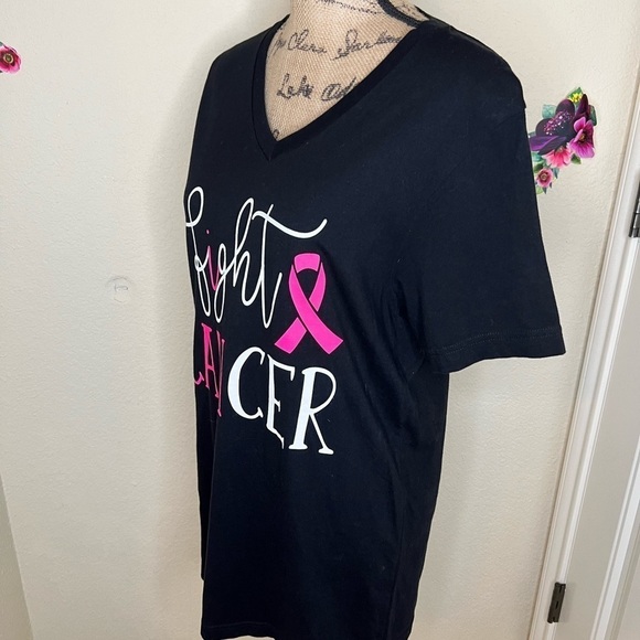 Spirit with Style Breast Cancer “Fight Cancer” Black, White & Pink T Shirt Sz M - Picture 3 of 5